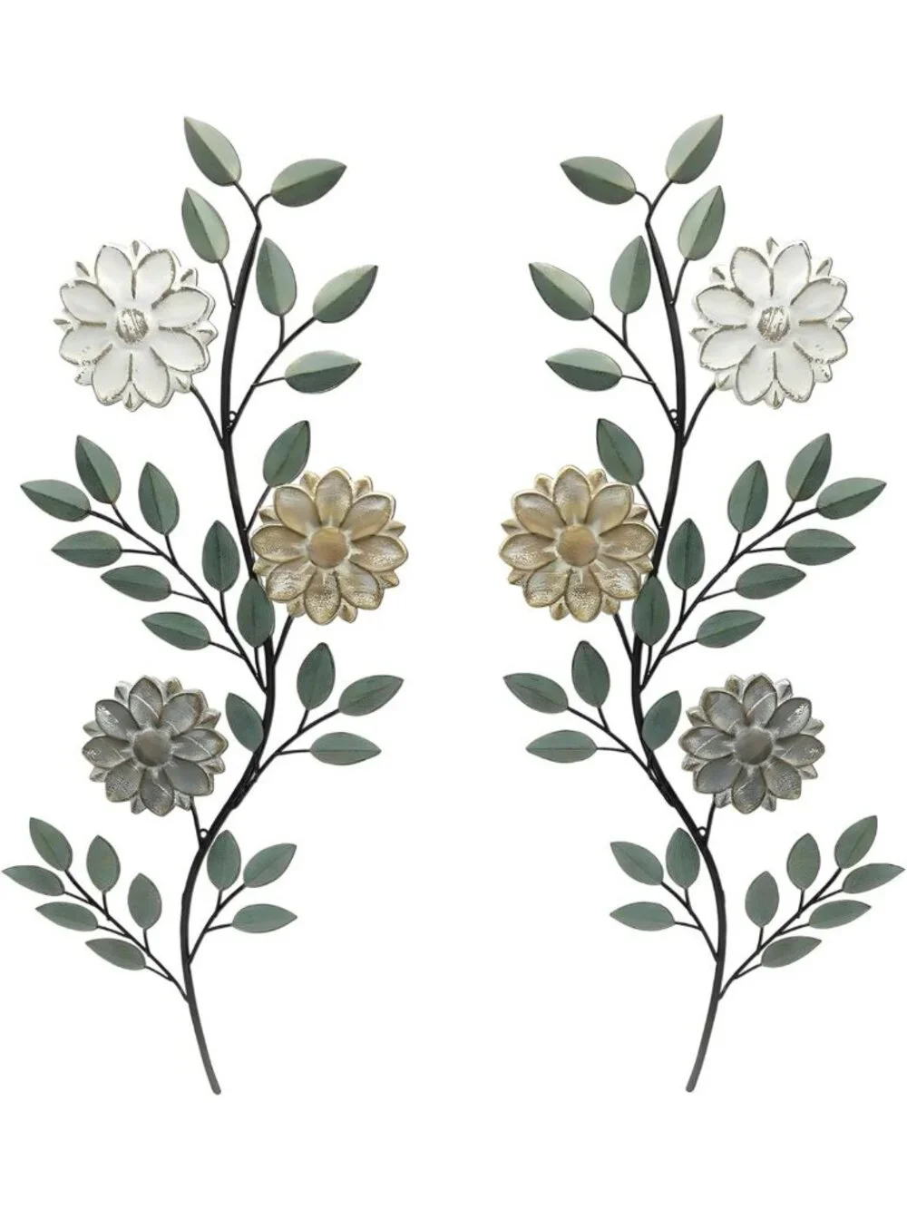 Set of 2 Vintage Metal Flower Leaves Wall Art for Living Room & Bedroom Decor